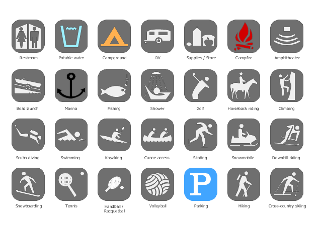 Map symbols - Vector stencils library | Design elements 